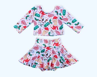 Christmas Set bummie skirt and crop top , Baby Girl Bummies, Christmas Print Bummies,Disney Bloomers,Baby Bummies, Christmas outfit,