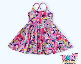 Kawaii Idol Girl Twirl Dress, Kpop Flare Skirt Kids Outfit, Toddler Boutique Style, Cross Back Twirl Dress