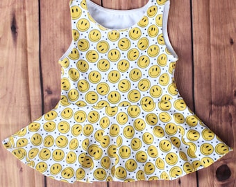 Disney Peplum Top, Baby Peplum Shirt, Toddler Peplum Shirt, Toddler Outfit, Baby Outfit,Peplum Top, Smiles Print Peplum Sleeveless Toddler