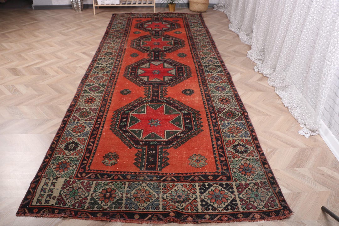 Rusk Color Rug Runners Vintage 4.9x12.5 Ft Rug, Runner Turkish Rug, Red Black Floral Rug - Etsy