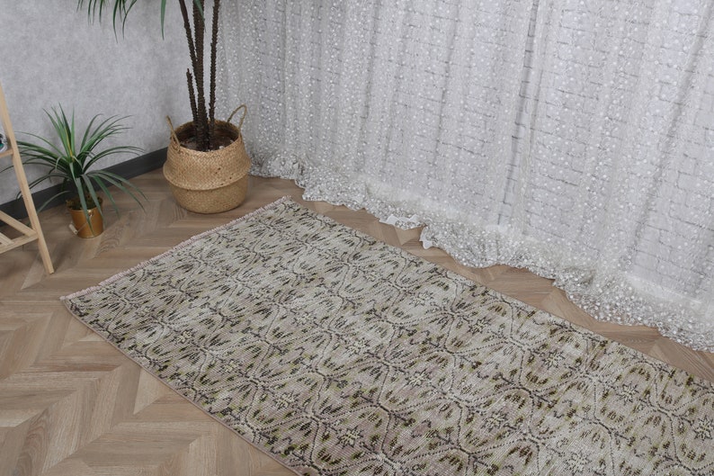 Check Wool Rug Large Vintage Turkish Oushak Rug 3.4x6.6 Ft, Green Accent Check Wool Rug - Etsy