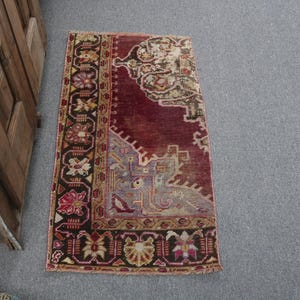 2x3 ft Small Turkish Rug, Vintage Oushak Rug, Floral Rug, Entryway Mat, Handmade Wool Rug, Burgundy Accent Rug