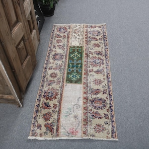 Vintage Turkish Door Mat 2x5ft, Colorful Floral Pattern, Bohemian Style Rug, Handmade Home Decor, Unique Hallway Runner