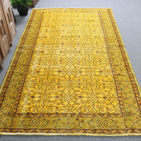 Alfombra turca, alfombras grandes de 4.7x8.6 pies, alfombra vintage, alfombra Oushak, alfombras para sala de estar, alfombra sobreteñida, alfombra de piso amarillo, regalo para él, 2423