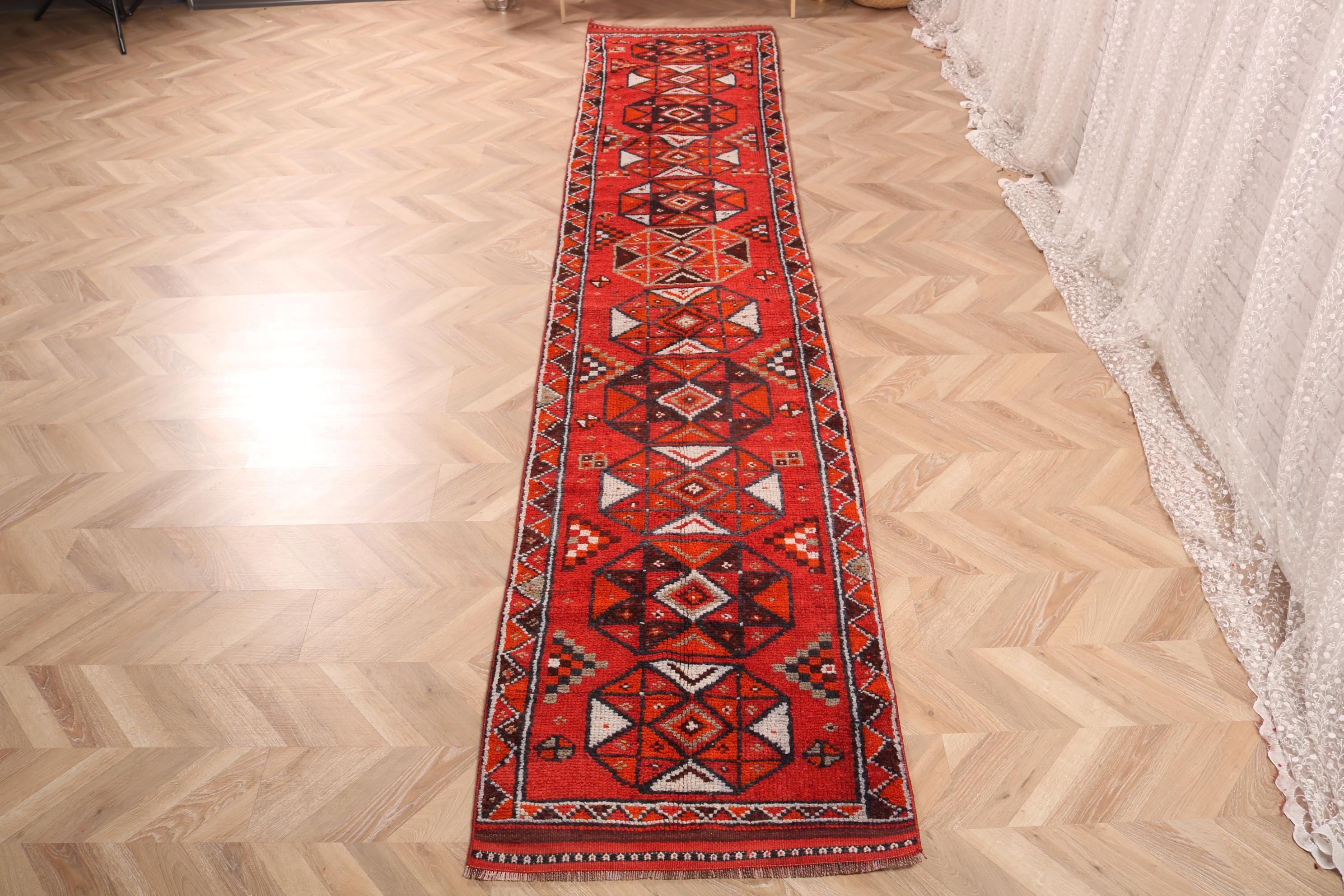 Vintage Turkish Rug 2.4x12.5 Ft (74x382 Cm), Herki Red Striped Rug