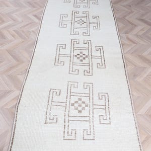 Alfombra Herki, Alfombra Vintage, Alfombras de Pasillo de 3x12, Alfombra Turca, Alfombra Anatolia, Alfombras para Pasillo, Alfombra Beige de 3.3x11.8 pies, Alfombra Minimalista Moderna de Lana.