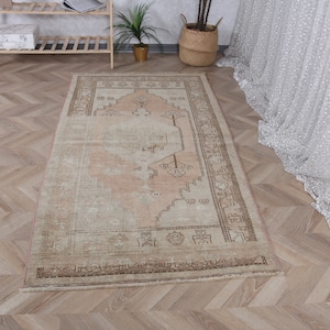 Turks tapijt karpetten vintage vervaagd anatolisch voor slaapkamer 3,5 x 6,9 ft bruin antiek Oushak abstract custom neutraal Turks handgeweven