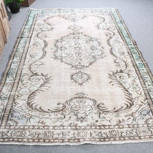 5x9 ft Beige Turkish Rug, Vintage Oushak Rug, Large Living Room Carpet, Antique Area Rug, Handmade Floral Design, 2312