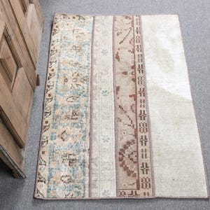 Vintage Rug, Turkish Rug, 2.2x3.2 ft Small Rugs, Patchwork Rug, Antique Rug, Rugs For Entry, Beige Floor Rug, Small Boho Rug,