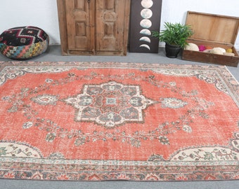 Large Rugs, Turkish Rug, Vintage Rug, Anatolian Rug, Rugs For Salon, 5.6x9.7 ft Red Rug, Colorful Rugs, Oushak Rug, Large Vintage Rug, 2728