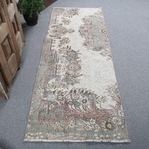 Vintage Turkish Rug, Beige Oushak Runner, Handmade Hallway Rug, Floral Design Carpet, 3x7ft, Ethnic Decor, Living Room Rug, Entryway Accent