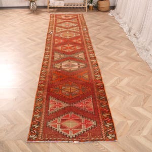 Vintage Turkish Rug, Handmade Herki Runner, 3x12ft Kilim, Antique Hallway Rug, Tribal Boho Decor Rug, 82x380cm Runner