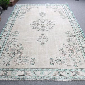 6x10 ft Large Rugs, Turkish Rug, Vintage Distressed Rug, Floral Oushak Rug, Rugs For Living Room, Beige Antique Rugs, Large Wool Rug