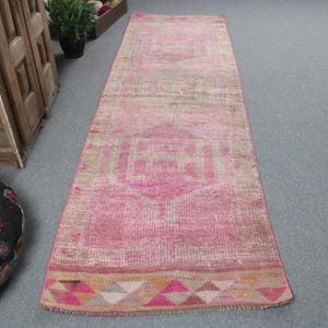 Vintage Turkish Runner Rug, Pink Oushak Rug, Hallway Decor, 3x10 ft, Handwoven Area Rug, Unique Home Accent, Turkish Carpet