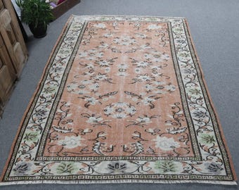 Tapis vintage 150 x 230 cm, tapis turc Oushak en laine camouflage orange