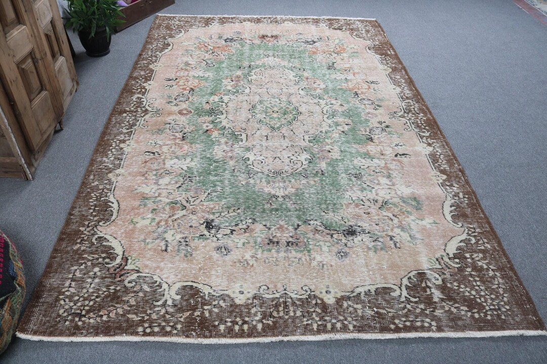 Vintage Turkish Large Rug 5.9x9.1 Ft (180x278 Cm), Brown Patchwork Rug ...