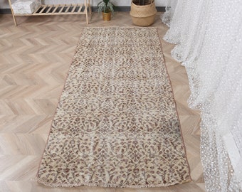 Turecki dywan vintage, akcent, 95 x 217 cm, brązowy wełniany dywan z kwiatowym wzorem