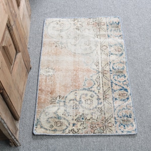 Vintage Teppich, Türkischer Teppich, Kleiner Teppich 40x70 cm, Antiker Teppich, Teppich für Geschenk, Ausgeblichener Teppich, Orangefarbener antiker Teppich, Kleiner gewebter Teppich, 2540