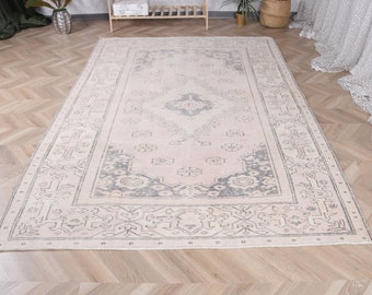 Turkish Rug Vintage Large Antique Anatolian Rugs For Salon 5.9x8.3 ft Beige Decorative Bedroom Home Decor Kitchen Oushak Turkey Outdoor