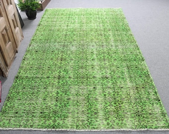Turkish Rug, Vintage Rug, 5x9 ft Large Rug, Antique Rug, Rugs for Living Room, Green Overdyed Rug, Turkish Carpet