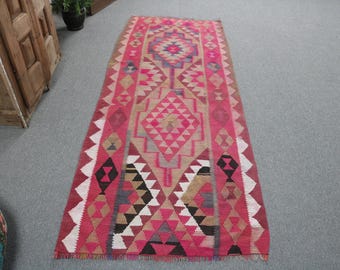 Tappeto vintage turco Herki, 91x246 cm, passatoia in lana con bordo rosso.