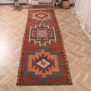 Turkish Runner Rug, 3x10 Vintage Rug, Anatolian Hallway Rug, 92x309cm Handmade Carpet, Unique Wool Rug