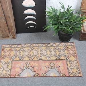 1.5x2.9 ft, Small Rugs, Vintage Rug, Turkish Rug, Oushak Rug, Rugs For Entry, Yellow Oriental Rugs, Bath Mat Rug, Small Tribal Rug,  2599
