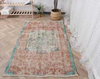 3.8x6.2 ft Vintage Teppich, Roter Ikat Türkischer Wollteppich