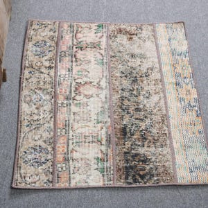 Turkish Rug, Patchwork Rug, Vintage Rug, 2.3x2.5 ft Small Rugs, Antique Rug, Rugs For Bath, Beige Wool Rug, Front Door Rug,