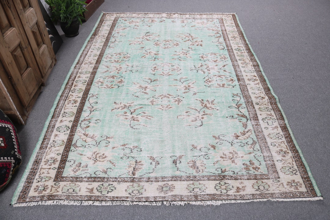 Green Kitchen Rug, Rugs for Living Room, Oushak Rug, Vintage Rug