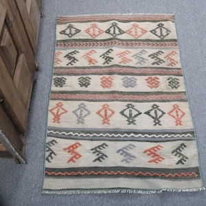 Handwoven Turkish Kilim Door Mat, 2x3ft, Geometric Patterns, Multicolor Accent Rug, Traditional Home Decor