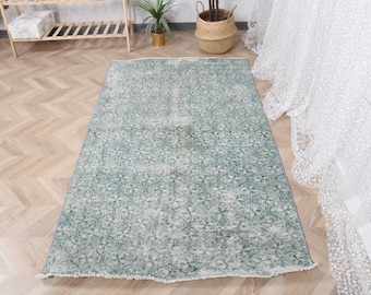 Tappeto decorativo vintage turco, 113x197 cm, in lana blu.