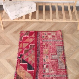 Tappeto turco vintage 1,7x2,5 piedi (53 x 76 cm), tappeto in lana patchwork rosso