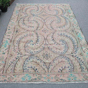 5x8ft Turkish Rug, Anatolian Rugs, Vintage Carpet, Handwoven Area Rug, Oriental Floor Decor, Pink Tribal Rugs, Bohemian Living Room Rug
