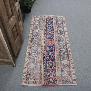 Vintage Turkish Rug, Colorful Floral and Geometric Pattern, 2x5ft Door Mat, Traditional Decorative Carpet