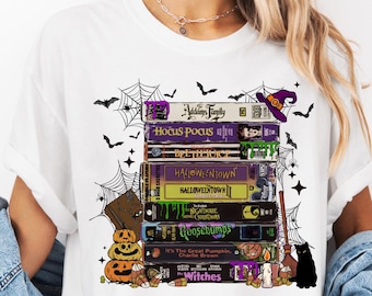 Comfort Colors®Halloween Movie Tape Stack Graphic Shirt, Retro VHS Halloween Shirt, Spooky Season Shirt, Nostalgic Horror VHS