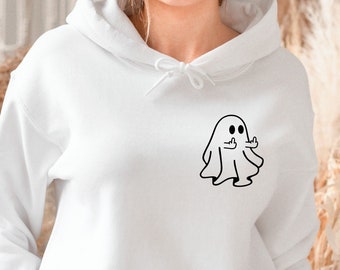 Ghost Middle Finger Hoodie, Funny Ghost Hoodie, Minimalist Halloween Hoodie, Fall Clothing, Rude Ghost Friend Hoodies, Rude Ghost Hoodie