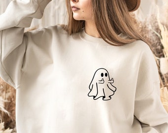 Ghost Middle Finger Sweatshirt, Halloween Crewneck, Funny Ghost Sweater, Spooky Season, Minimalist Halloween Sweater, Ghost Halloween Sweat