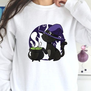 Halloween Black Cat Sweatshirt,Trendy Halloween Outfit,Cat Lover Shirt,Black Cat Shirt,Halloween Party, Fall Sweatshirt,crewneck sweatshirt,