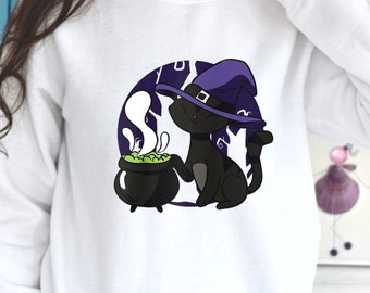 Halloween Black Cat Sweatshirt,Trendy Halloween Outfit,Cat Lover Shirt,Black Cat Shirt,Halloween Party, Fall Sweatshirt,crewneck sweatshirt,