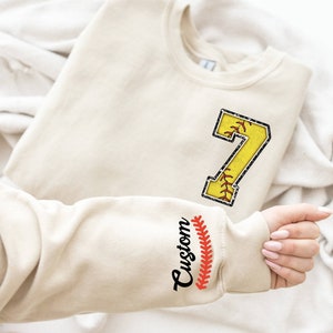 Custom Softball Sweatshirt, Softball Mom Crewneck, Softball Sweatshirt, Custom Name and Number Softball Sweater, Personalized Softball Mom