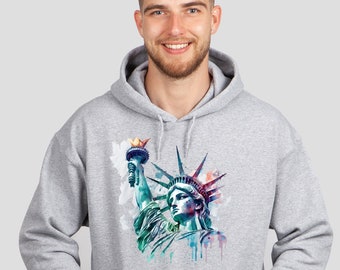 The Statue of Liberty Printed Sweatshirt Hoodie, Watercolor Liberty Unisex hoodie, Streetwear ideas, Gifts for New Yorker, NYC State Gifts,