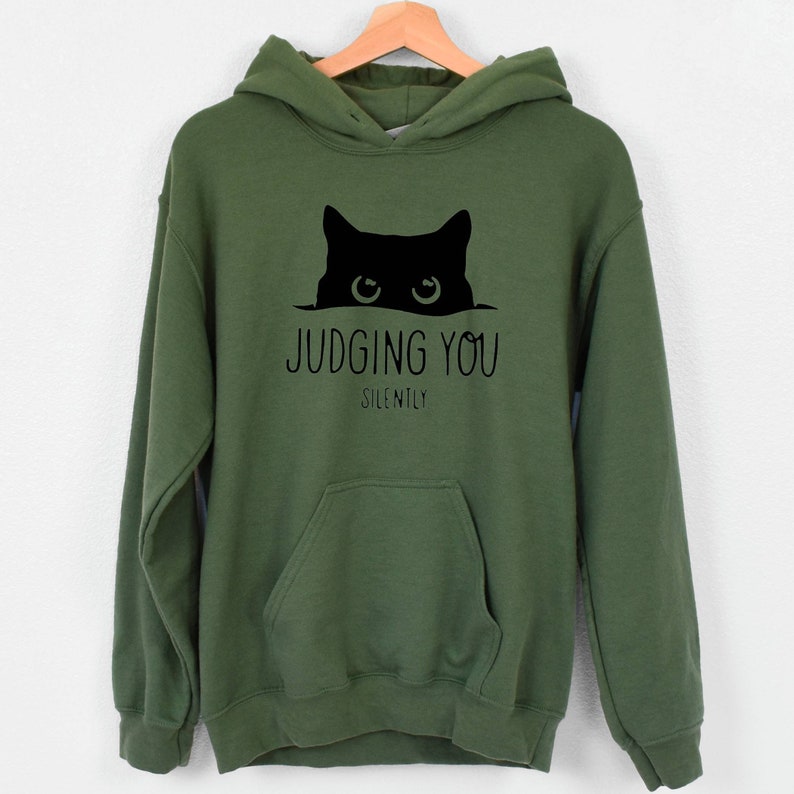 Black Cat Hoodie, Judging You Silently Hoodie, Cute Cat Hoodie, Cat Peeking Hoodie, Womens Funny Hoodie, Gifts for Cats Lover, Cat Mom Bild 4