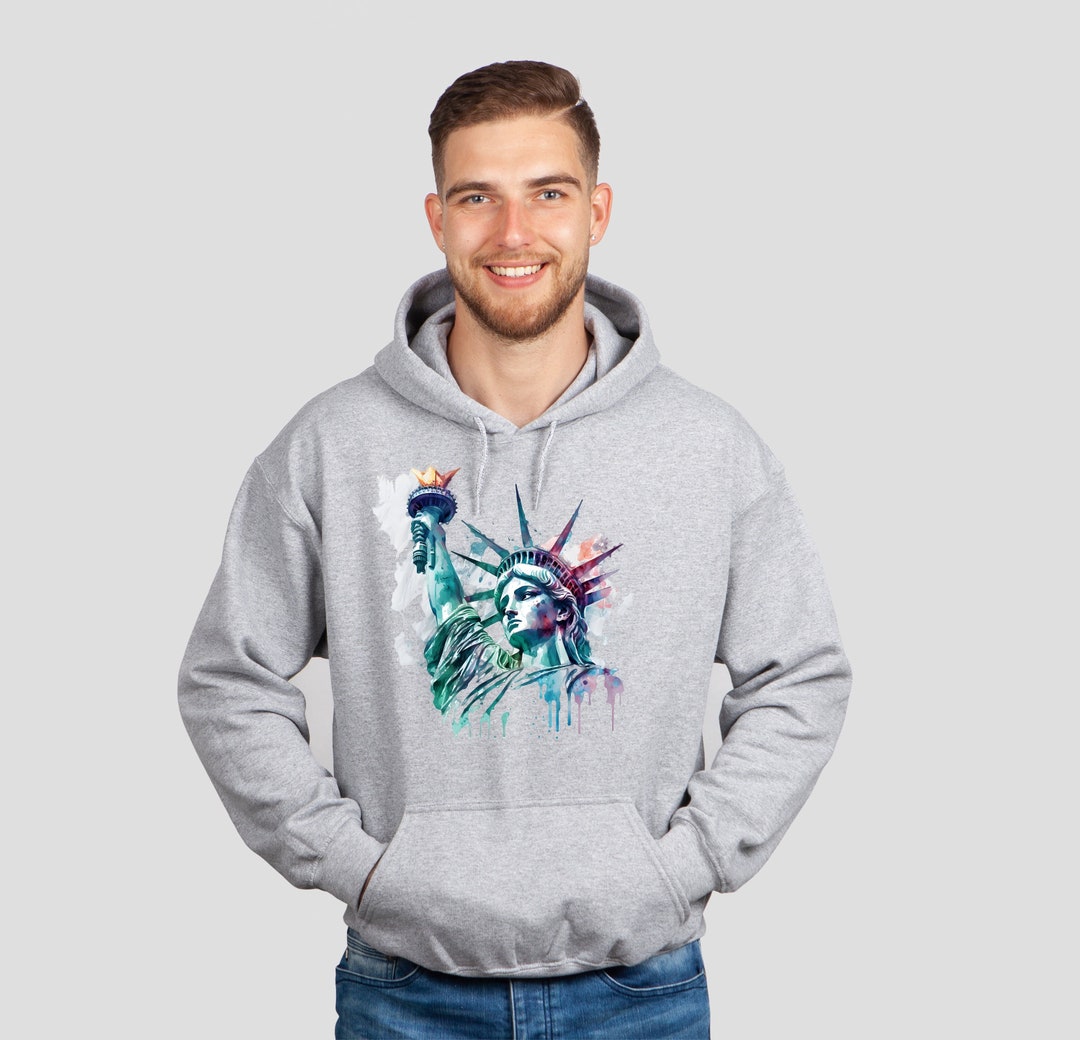 The Statue of Liberty Printed Sweatshirt Hoodie, Watercolor