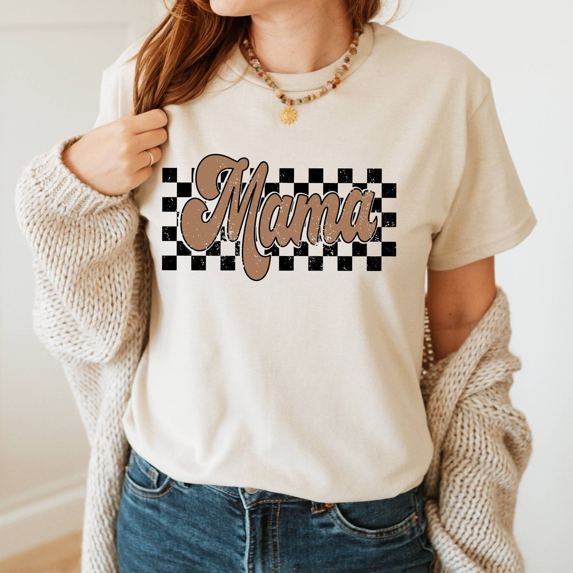 srh☆mama Retro Checkered Mama Shirt, Mother's Day Gift, Trendy Mom Life