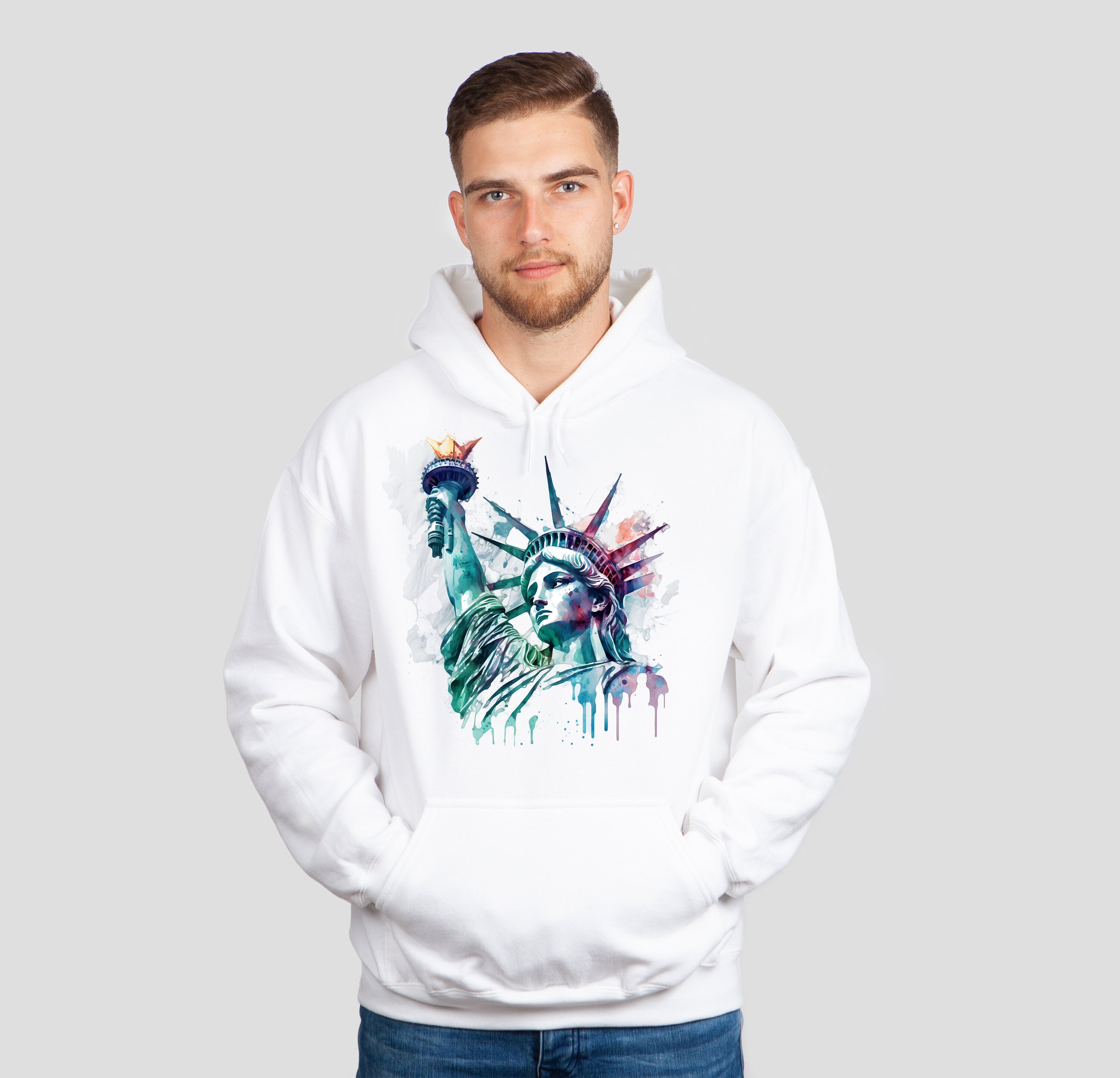 Off white hoodie statue of liberty hot sale