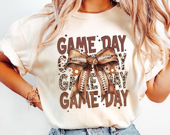 Comfort Colors® Football Coquette Bow Game Day Shirt, Gameday Womens Shirt,Tis the Football Season Shirt,Football Mom Shirt,Sports Mama Gift