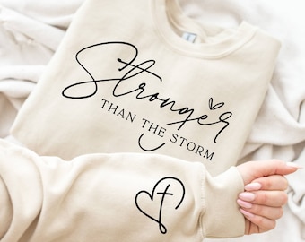 Stronger Than The Storm Sweatshirt, Gift for Mom, Boho Self Care Sweatshirt, Inspirational Women Sweater, Christian Bible Verse  Sweatshirt
