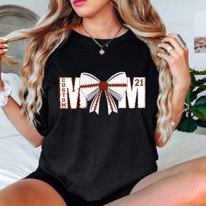Comfort Colors® Personalized Name Baseball Mom T Shirt, Custom Baseball Mom Shirt, Baseball Lover Shirt, Sport Mom Shirt,Baseball Bow Shirt,