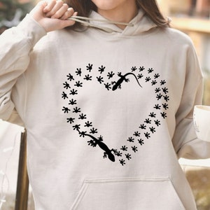Tokay Gecko footprint heart Hoodie,for those looking for a different design, Tokay Gecko tee, Reptile Fans gift,  lizard footprint tee